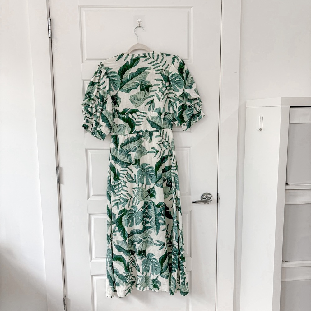 H&M x Johanna Ortiz Green White Linen Leaf Dress - Picture 8 of 9